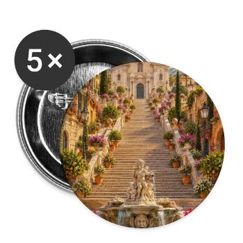 Mittelmeertreppe & Brunnenblüte - Buttons groß 56 mm (5er Pack) - Weiß - Vorne