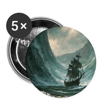 Galleone in der Sturmwelle - Buttons groß 56 mm (5er Pack) - Weiß - Vorne