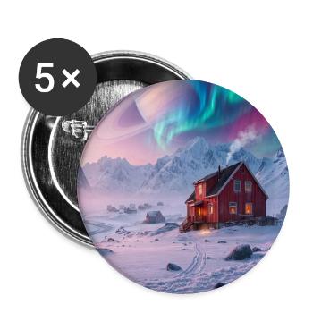 Aurora-Hütte unter dem Ringplaneten - Buttons groß 56 mm (5er Pack) - Weiß - Vorne
