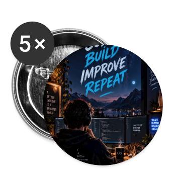 Code Build Improve Repeat Night Dev Studio - Buttons groß 56 mm (5er Pack) - Weiß - Vorne