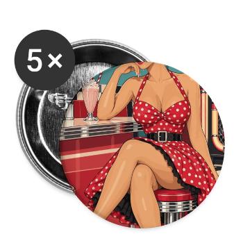 50s Rockabilly Diner: Blondes Pin-Up Girl - Buttons groß 56 mm (5er Pack) - Weiß - Vorne