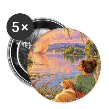 Frau und Hund am Traumsee - Buttons groß 56 mm (5er Pack) - Weiß - Vorne