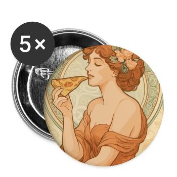 Pizza pin-up dans le style Art nouveau – pastel vintage - Lot de 5 grands badges (56 mm) - blanc - Devant