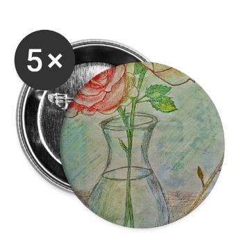 Zwei rote Rosen in einer Vase - Buttons groß 56 mm (5er Pack) - Weiß - Vorne