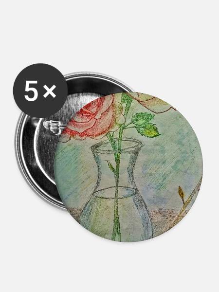 Zwei rote Rosen in einer Vase - Buttons groß 56 mm (5er Pack) - Weiß