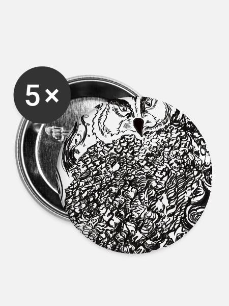 Nachtwald Eulenillustration - Buttons groß 56 mm (5er Pack) - Weiß