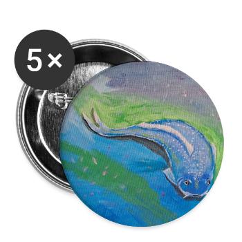Blue tropical fish over lotus - Buttons large 2.2''/56 mm (5-pack) - white - Front