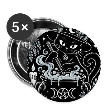 Katzenhexe am Kessel: Mondmagie - Buttons groß 56 mm (5er Pack) - Weiß - Vorne