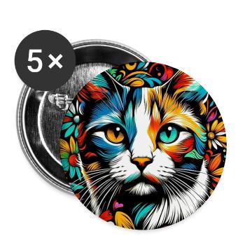 Chat - Lot de 5 grands badges (56 mm) - blanc - Devant