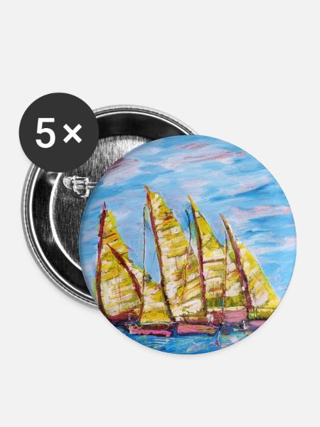 Fjordboot Segelregatte - Buttons groß 56 mm (5er Pack) - Weiß