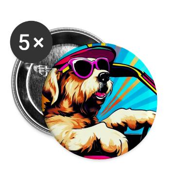 Hund - Buttons groß 56 mm (5er Pack) - Weiß - Vorne