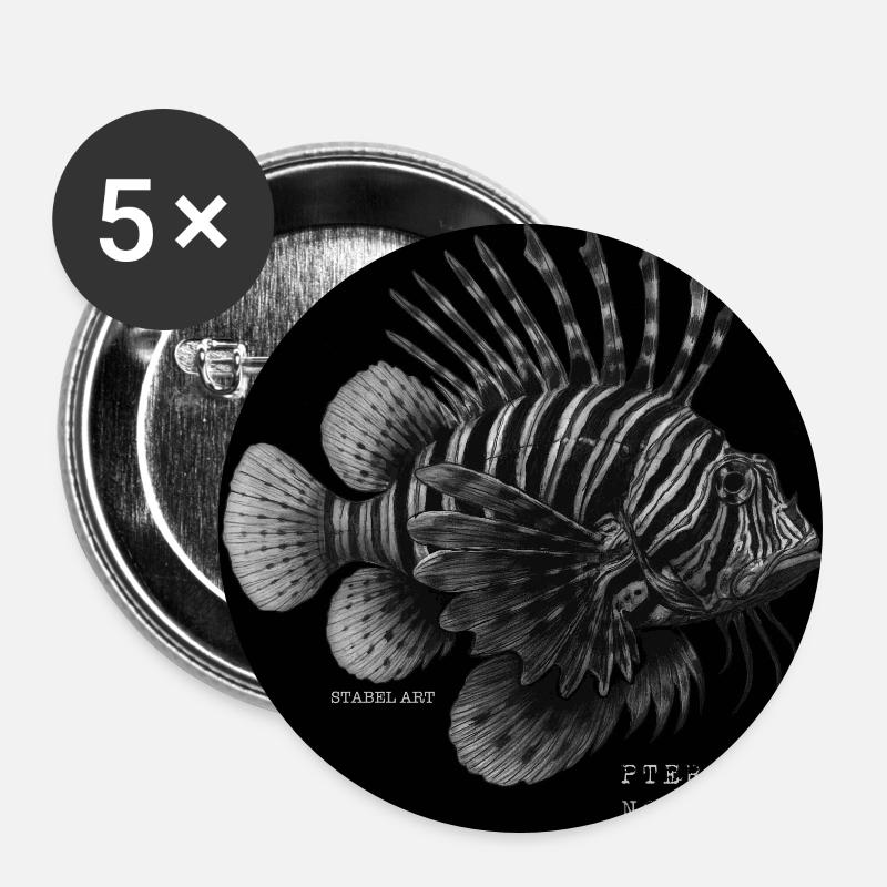 Lionfish - Pterois - Buttons large 2.2''/56 mm (5-pack) - white