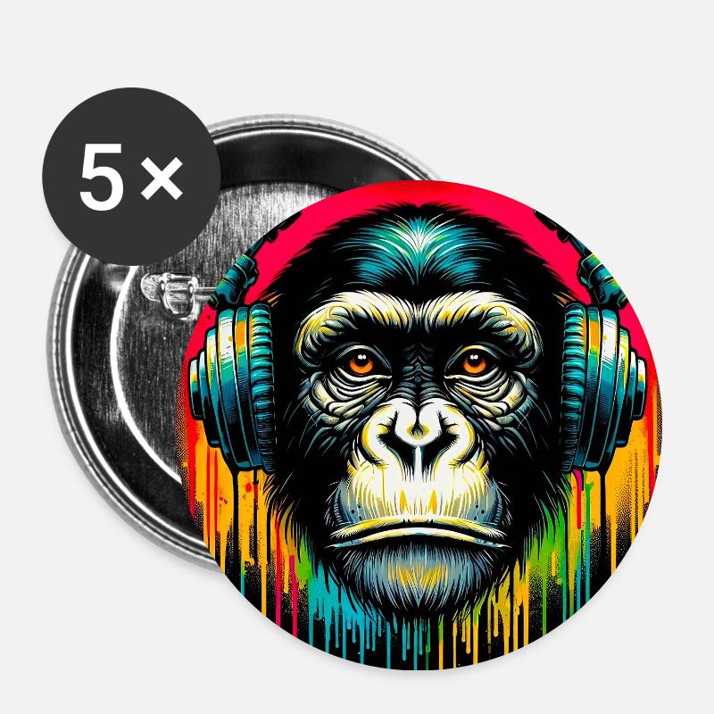 Schimpansen-Affe - Buttons groß 56 mm (5er Pack) - Weiß