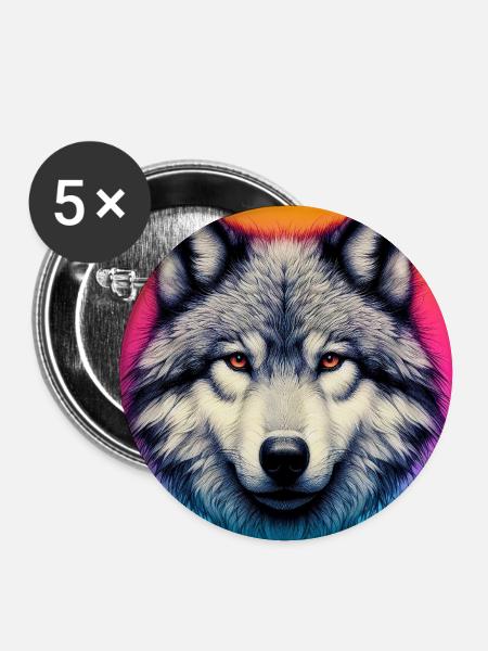 Wolf - Buttons groß 56 mm (5er Pack) - Weiß