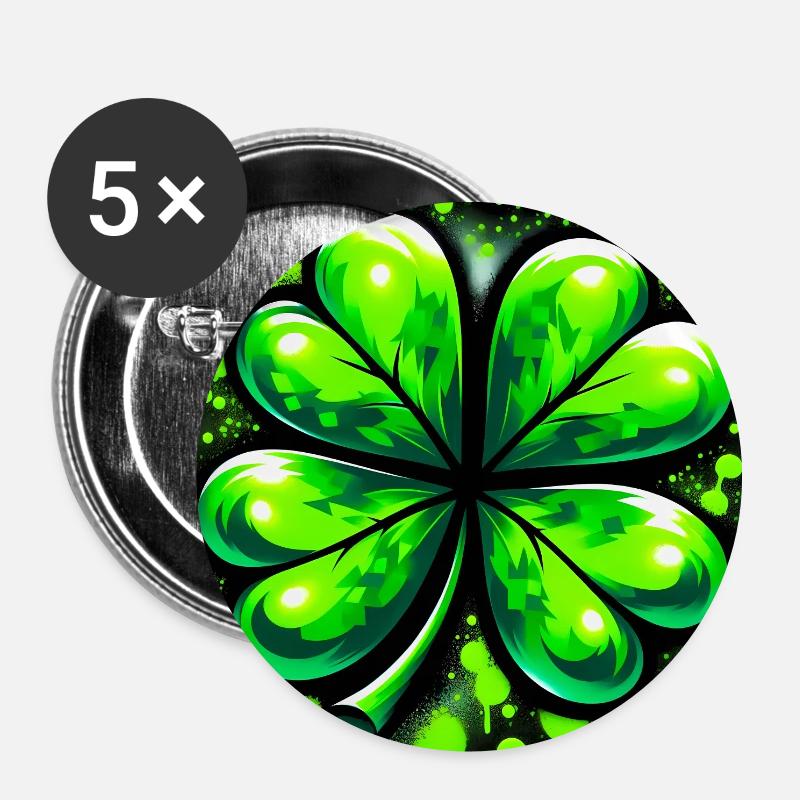 Four-leaf clover - Buttons large 2.2''/56 mm (5-pack) - white