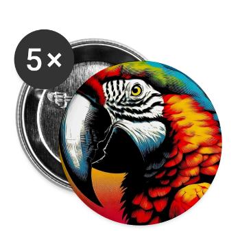Papagei - Buttons groß 56 mm (5er Pack) - Weiß - Vorne