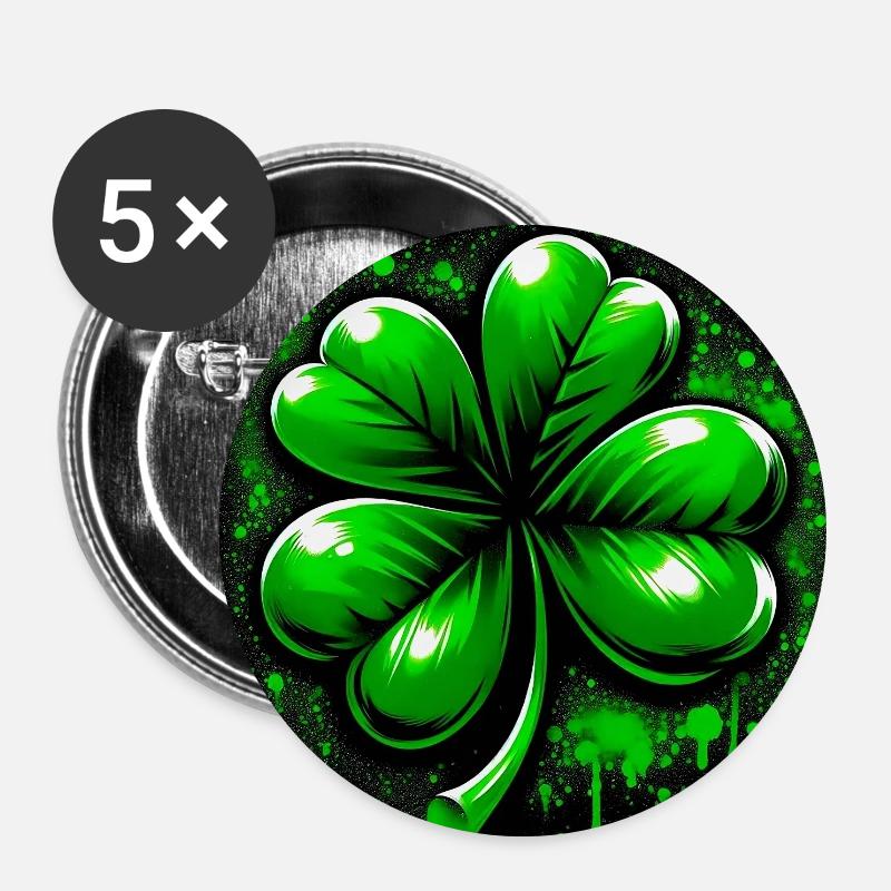 Four-leaf clover - Buttons large 2.2''/56 mm (5-pack) - white