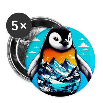 pingouin - Lot de 5 grands badges (56 mm) - blanc - Devant