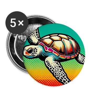 tortue - Lot de 5 grands badges (56 mm) - blanc - Devant