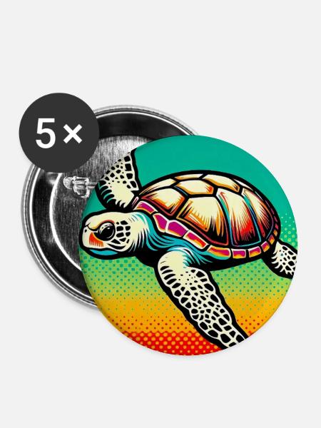 Schildkröte - Buttons groß 56 mm (5er Pack) - Weiß