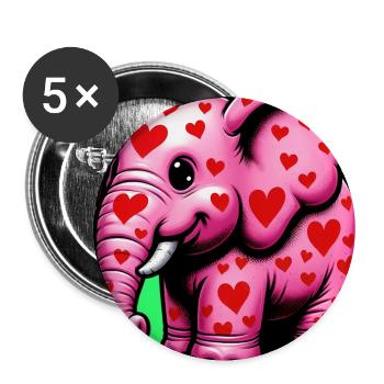 Elephant with Heart and Hearts - Buttons large 2.2''/56 mm (5-pack) - white - Front