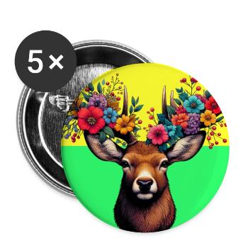 Cerf - Lot de 5 grands badges (56 mm) - blanc - Devant