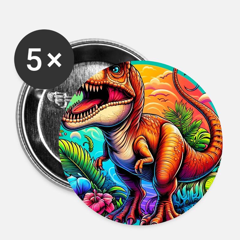 Dinosaurier - Buttons groß 56 mm (5er Pack) - Weiß
