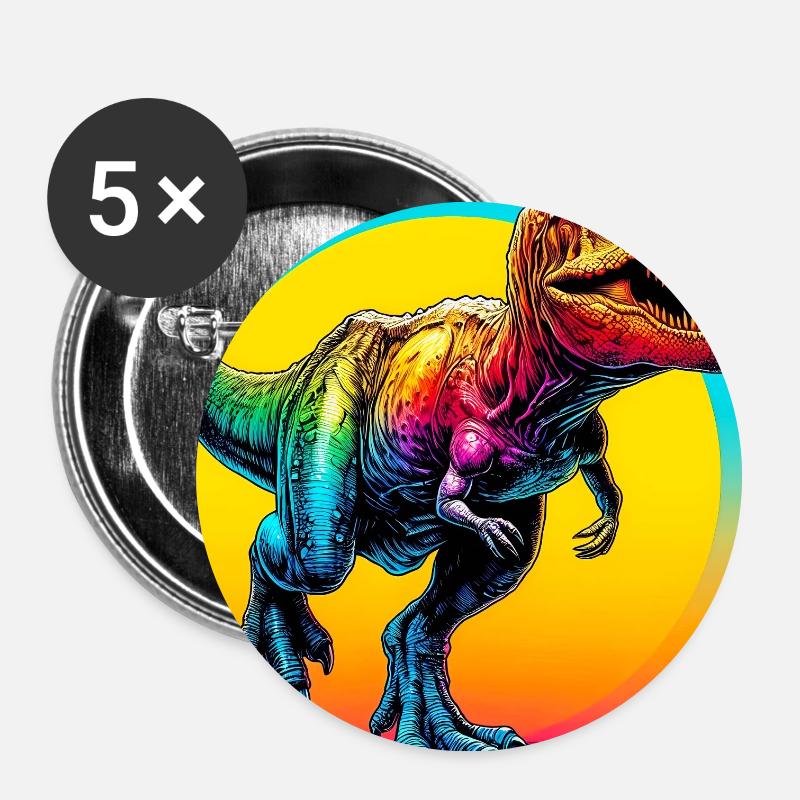 Dinosaurier - Buttons groß 56 mm (5er Pack) - Weiß
