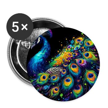 Pfau - Buttons groß 56 mm (5er Pack) - Weiß - Vorne