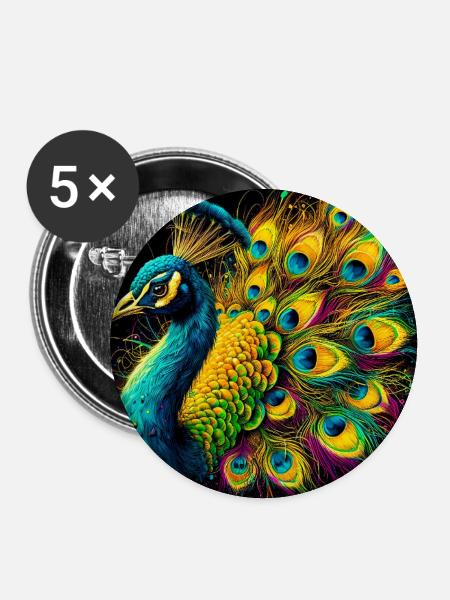 Pfau - Buttons groß 56 mm (5er Pack) - Weiß