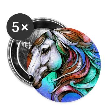 cheval - Lot de 5 grands badges (56 mm) - blanc - Devant