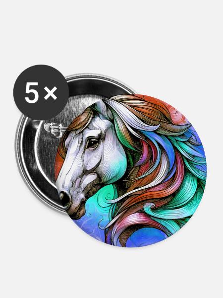Pferd - Buttons groß 56 mm (5er Pack) - Weiß
