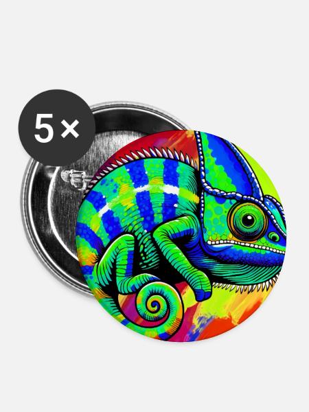 Chamäleon - Buttons groß 56 mm (5er Pack) - Weiß
