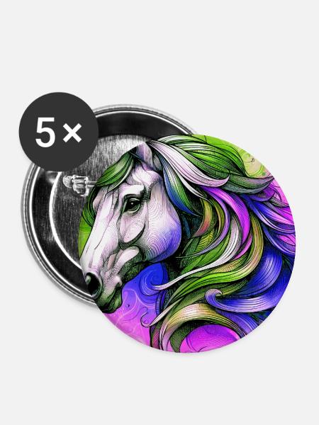 Pferd - Buttons groß 56 mm (5er Pack) - Weiß