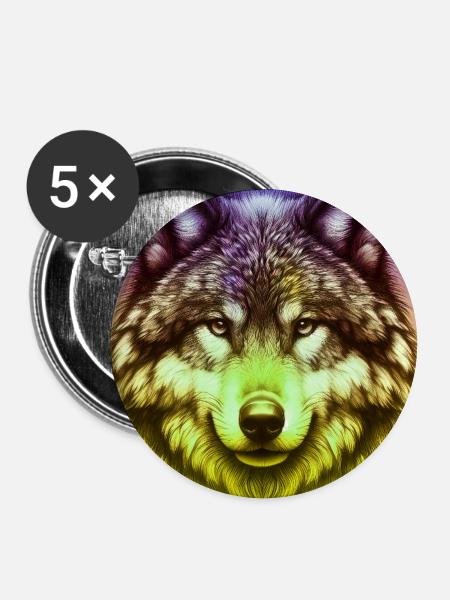 Wolf - Buttons groß 56 mm (5er Pack) - Weiß
