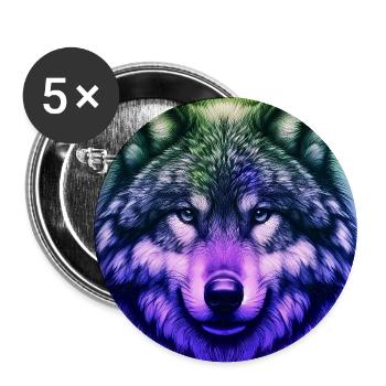 Loup - Lot de 5 grands badges (56 mm) - blanc - Devant