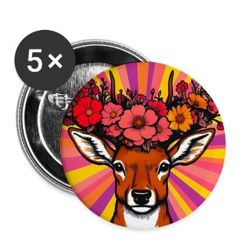 Deer with Flowers - Buttons large 2.2''/56 mm (5-pack) - white - Front