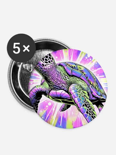 Schildkröte - Buttons groß 56 mm (5er Pack) - Weiß