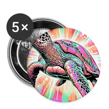 tortue - Lot de 5 grands badges (56 mm) - blanc - Devant