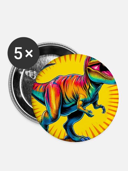 Dinosaurier - Buttons groß 56 mm (5er Pack) - Weiß
