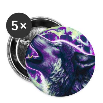 Wolf heult zum Vollmond - Buttons groß 56 mm (5er Pack) - Weiß - Vorne