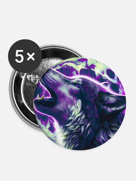Wolf heult zum Vollmond - Buttons groß 56 mm (5er Pack) - Weiß
