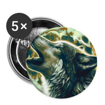 Le loup hurle à la pleine lune - Lot de 5 grands badges (56 mm) - blanc - Devant
