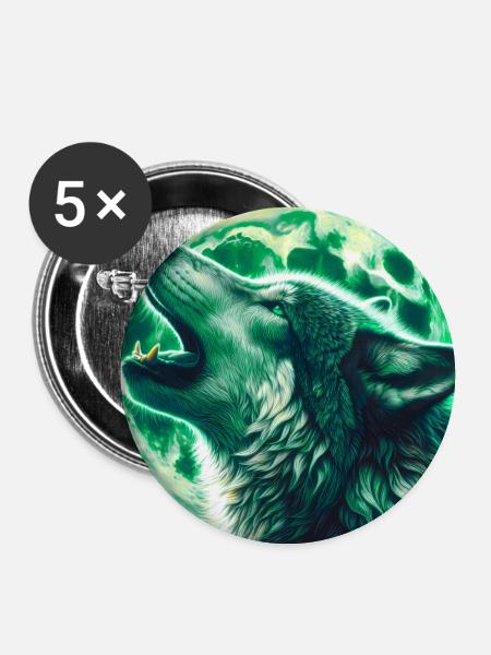 Wolf heult zum Vollmond - Buttons groß 56 mm (5er Pack) - Weiß