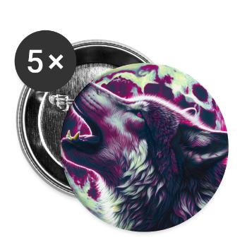 Wolf heult zum Vollmond - Buttons groß 56 mm (5er Pack) - Weiß - Vorne