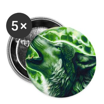 Wolf heult zum Vollmond - Buttons groß 56 mm (5er Pack) - Weiß - Vorne