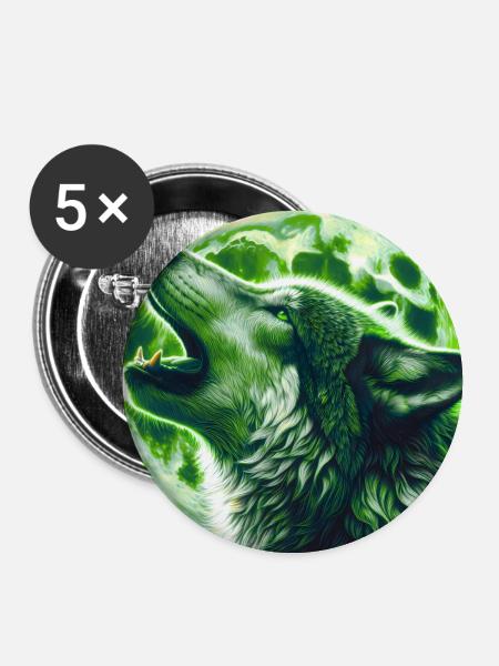 Wolf heult zum Vollmond - Buttons groß 56 mm (5er Pack) - Weiß