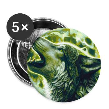 Wolf heult zum Vollmond - Buttons groß 56 mm (5er Pack) - Weiß - Vorne