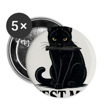 Schwarze Katze mit Messer im Maul - Buttons groß 56 mm (5er Pack) - Weiß - Vorne