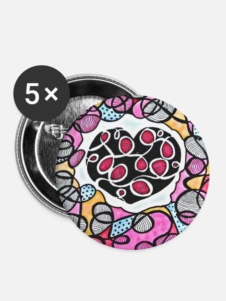 Auffällige rosa Herzen - Buttons groß 56 mm (5er Pack) - Weiß